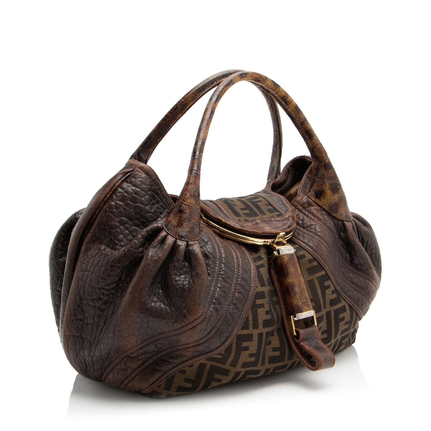 Luxury FendiZucca Tortuga Leather Spy Satchel (SHF-3hVawD)