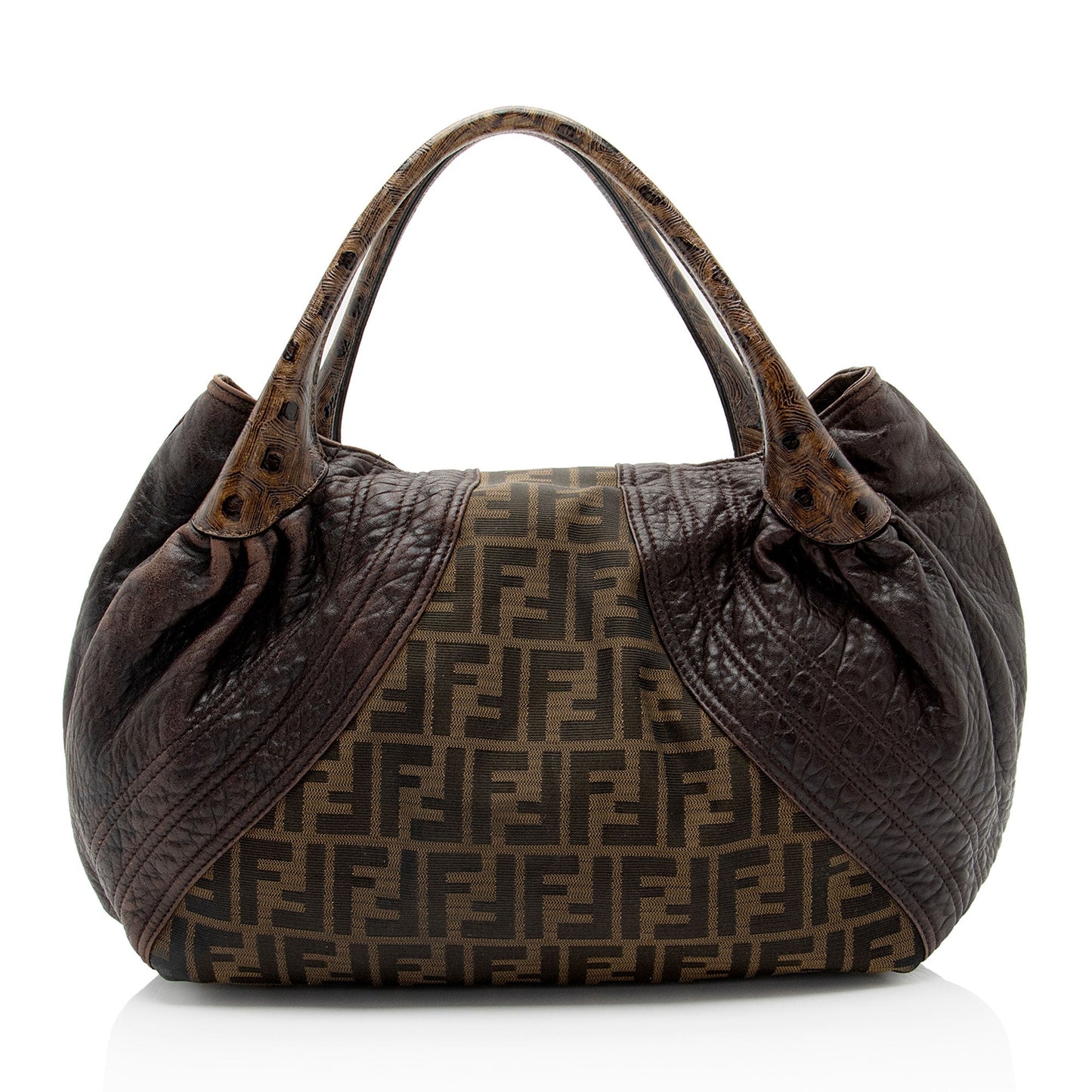 Luxury FendiZucca Tortuga Leather Spy Satchel (SHF-ls4Vha)