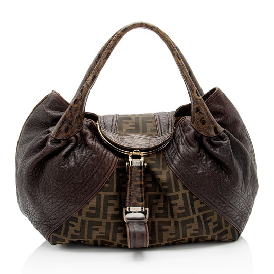 Luxury FendiZucca Tortuga Leather Spy Satchel (SHF-ls4Vha)