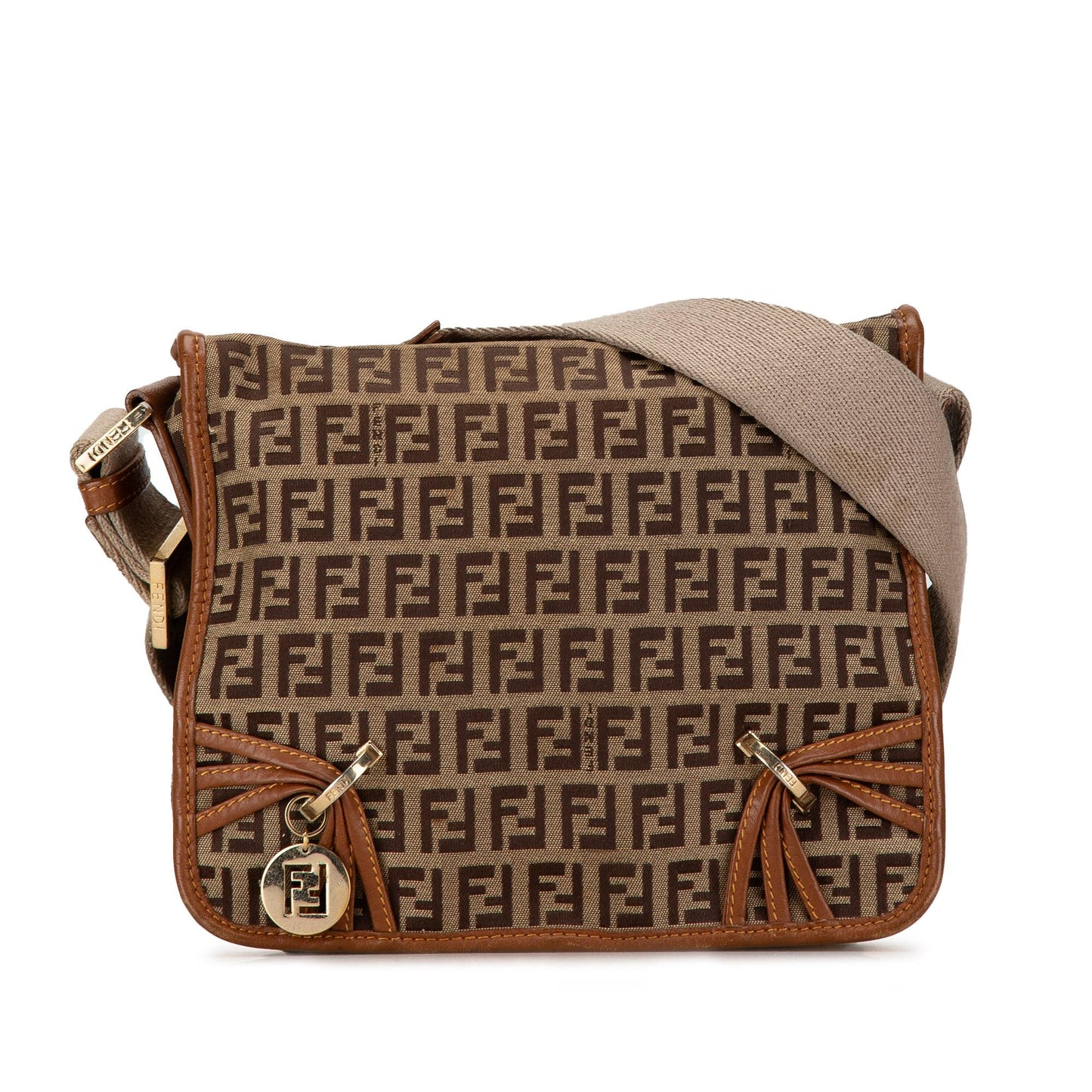 Luxury FendiZucchino Canvas F Charm Crossbody (SHG-7YMEk2)