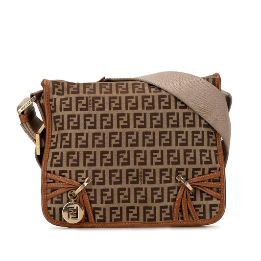Luxury FendiZucchino Canvas F Charm Crossbody (SHG-7YMEk2)