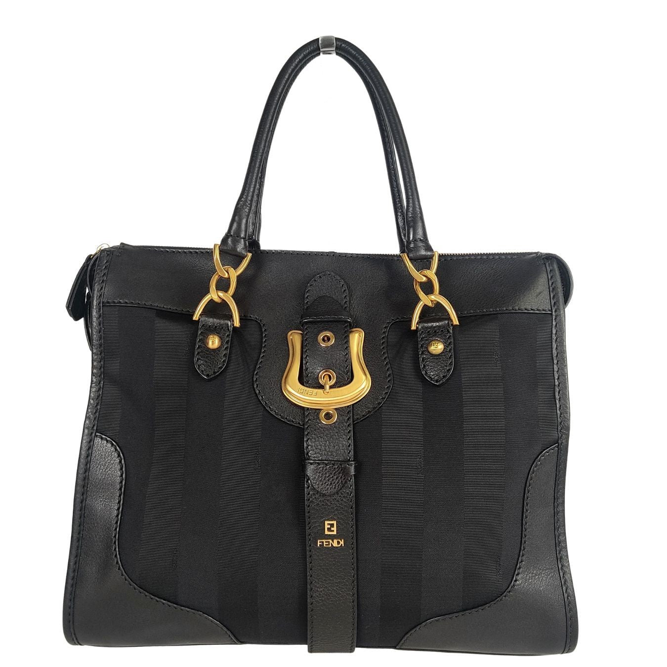 Luxury FendiLuxury Fendihandbag in Pacan canvas and black leather - '10s