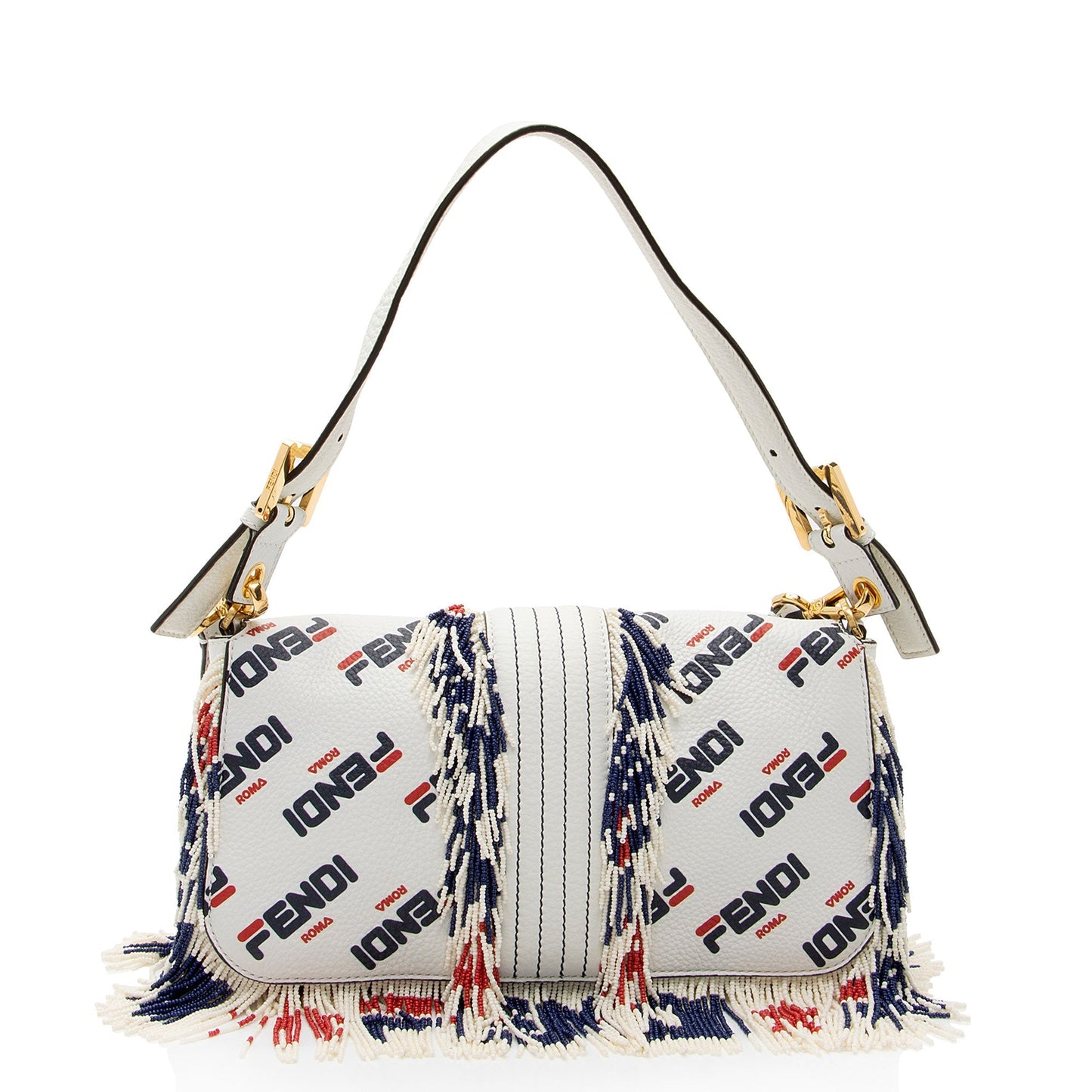 Luxury Fendix Fila Calfskin Mania Beaded Fringe Baguette Shoulder Bag (SHF-OjJL4V)