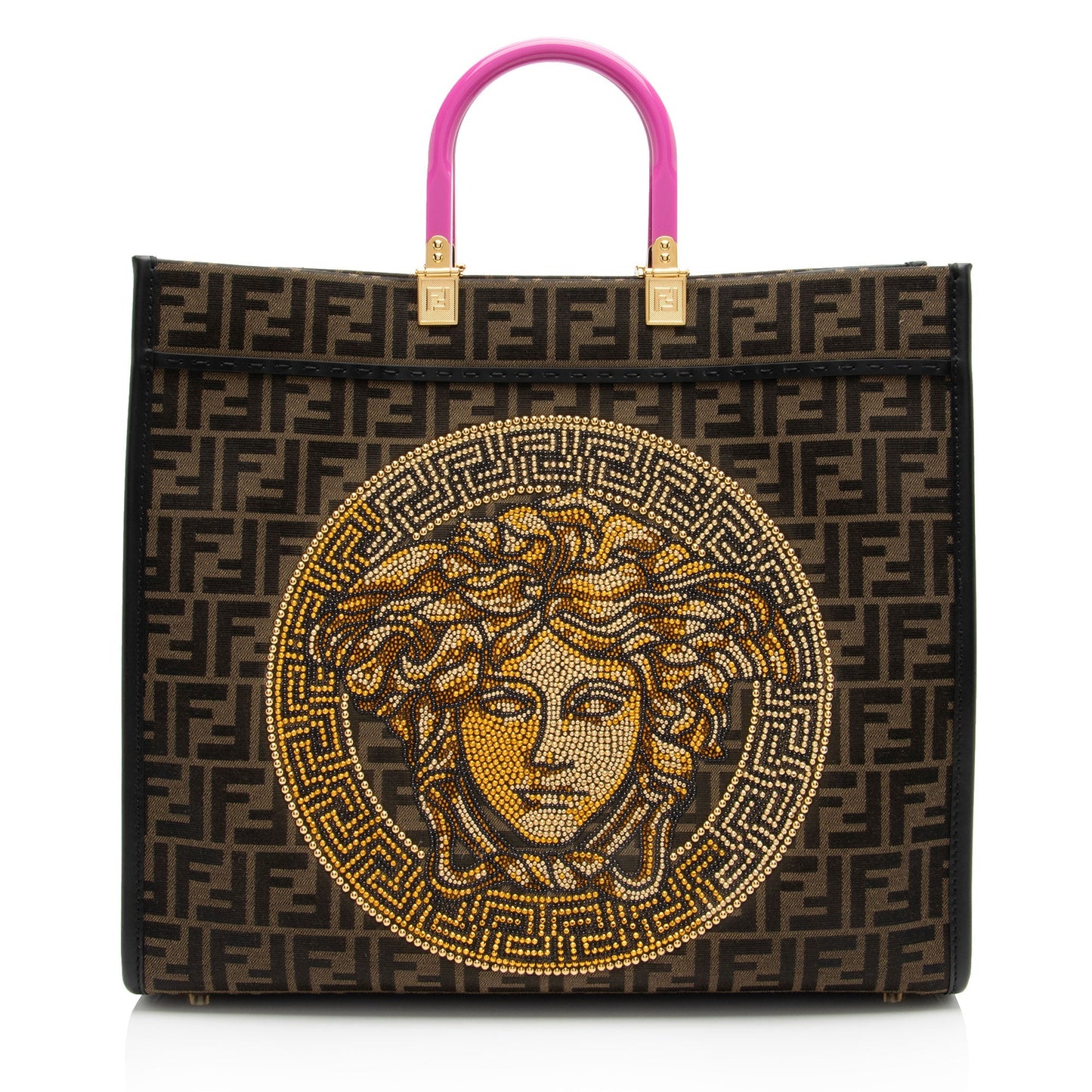 Luxury Fendix Versace Zucca Medusa Crystal Sunshine Large Shopper Tote (SHF-Au7XmN)