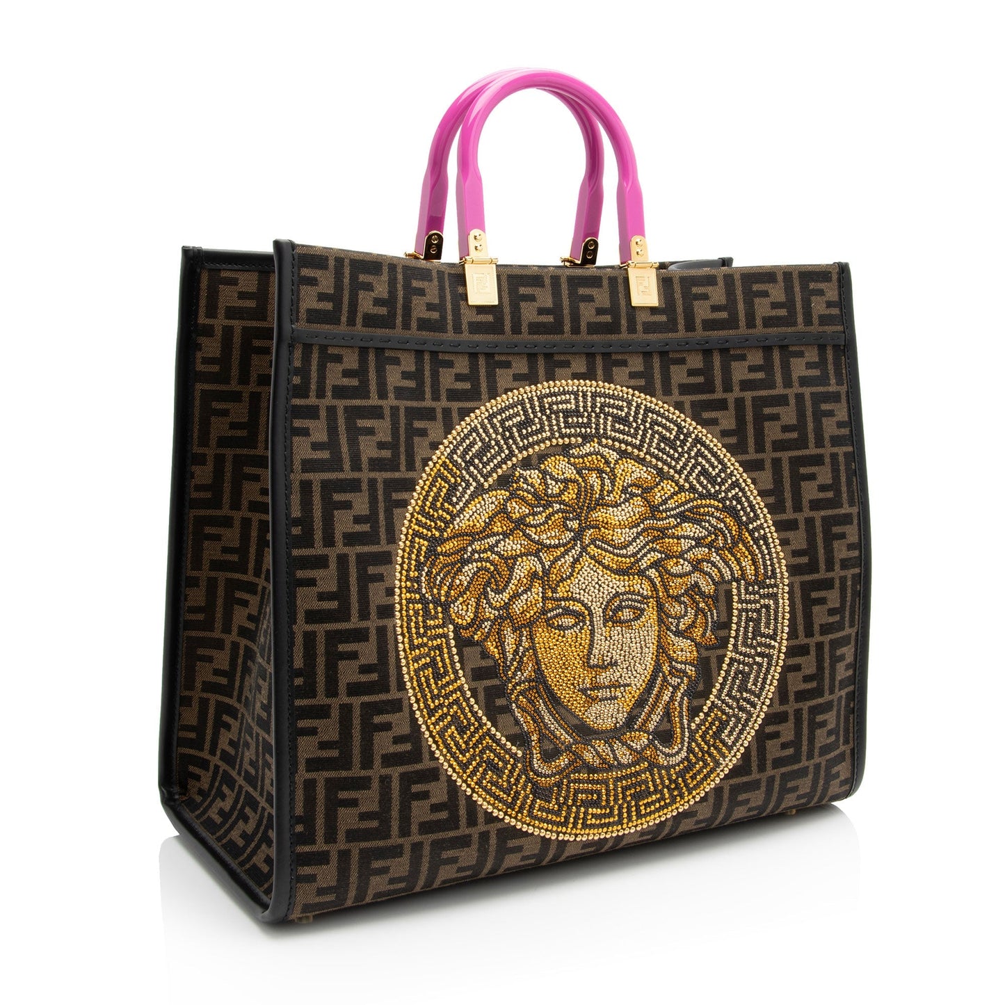 Luxury Fendix Versace Zucca Medusa Crystal Sunshine Large Shopper Tote (SHF-Au7XmN)