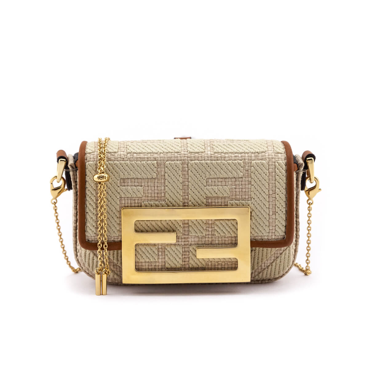 Luxury FendiBeige Natural Raffia FF Nano Baguette Charm