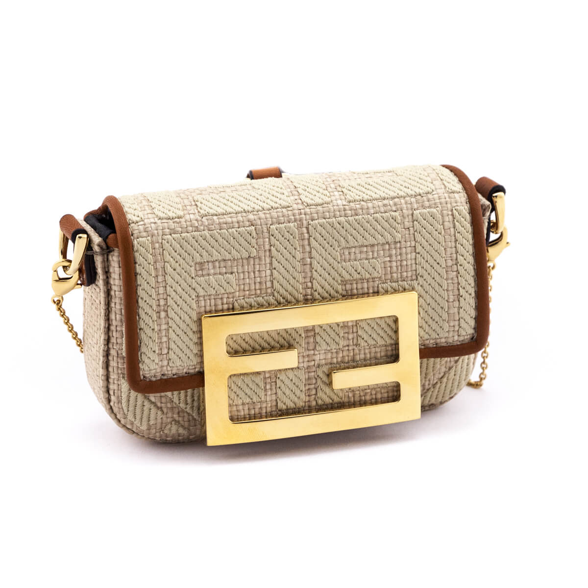 Luxury FendiBeige Natural Raffia FF Nano Baguette Charm