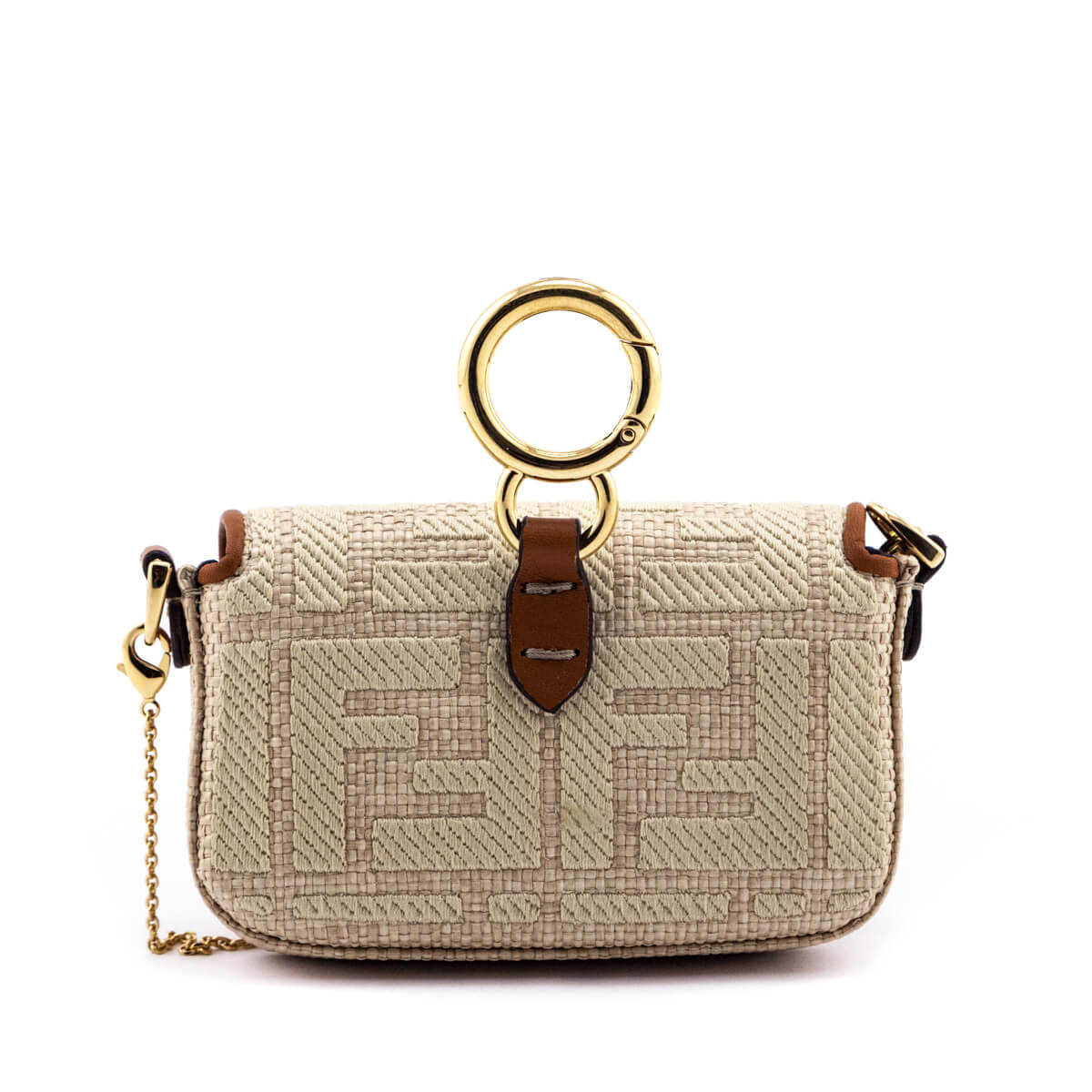 Luxury FendiBeige Natural Raffia FF Nano Baguette Charm