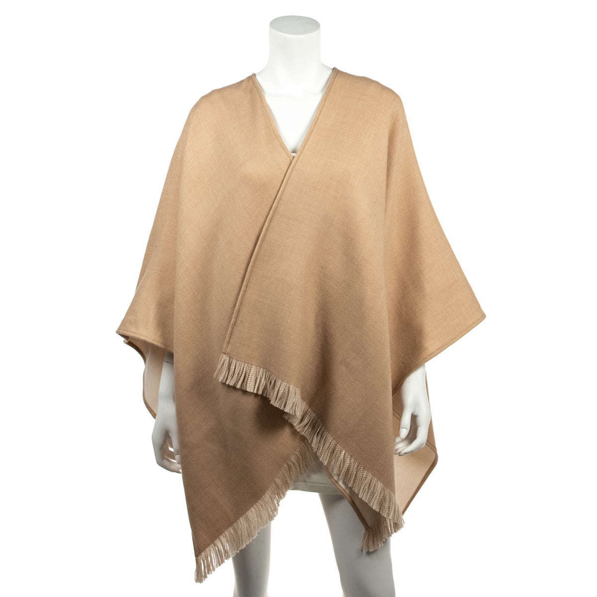 Luxury FendiBeige Wool Jacquard Logo Fringed Poncho