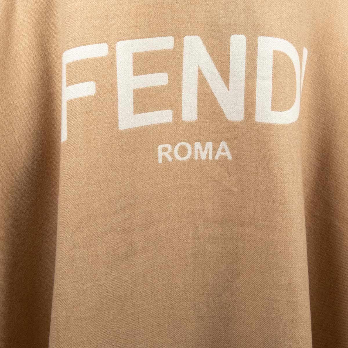 Luxury FendiBeige Wool Jacquard Logo Fringed Poncho
