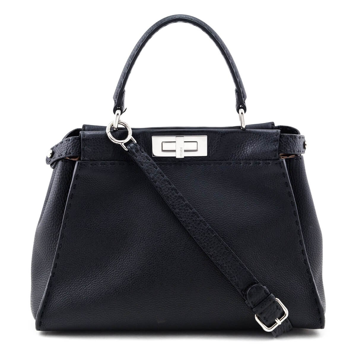 Luxury FendiBlack Cuoio Romano Selleria Medium Peekaboo Iconic Satchel