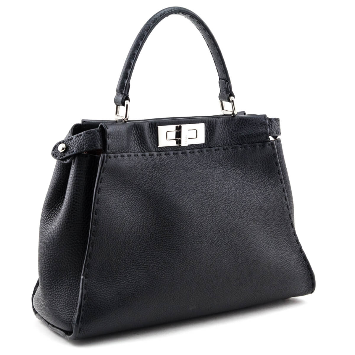 Luxury FendiBlack Cuoio Romano Selleria Medium Peekaboo Iconic Satchel
