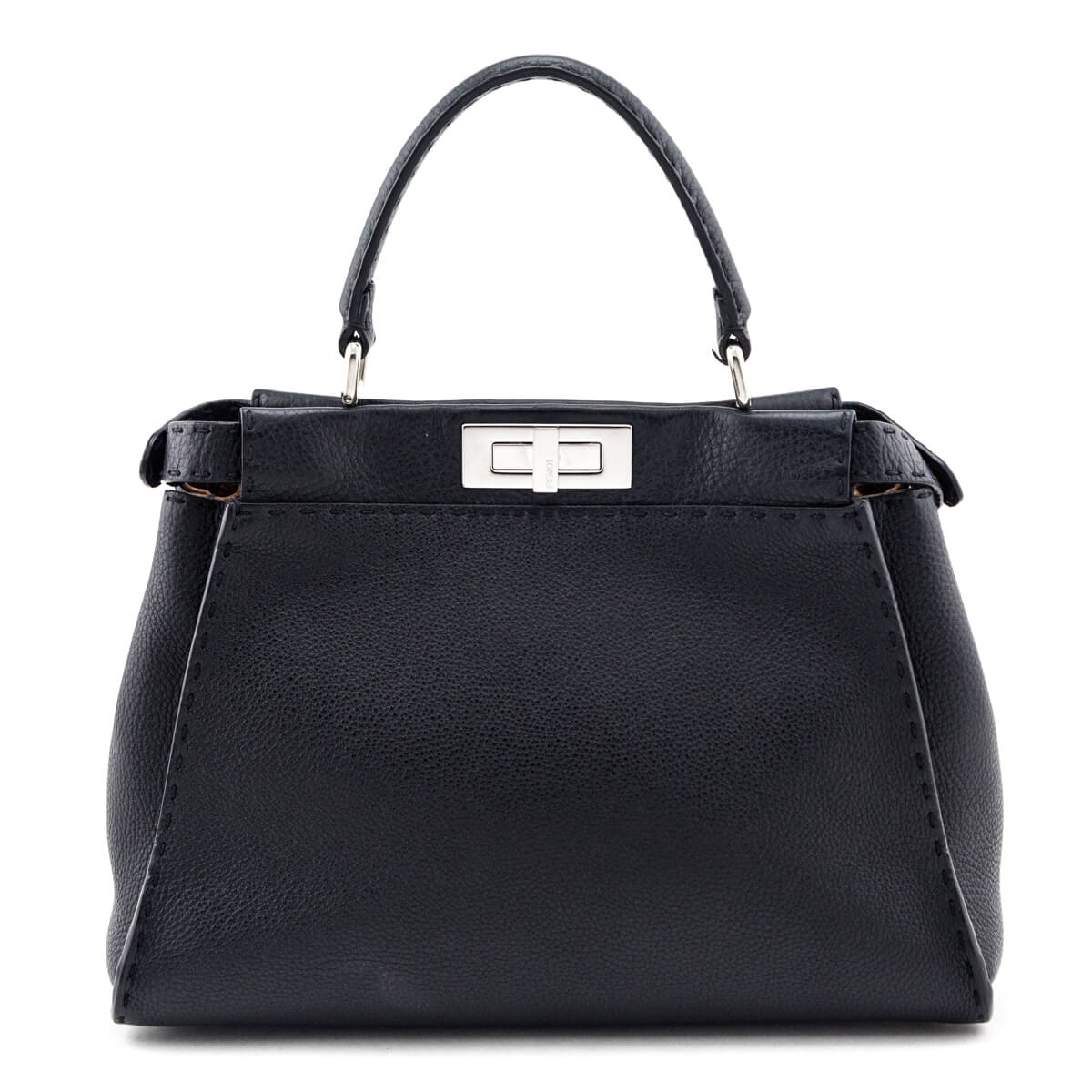 Luxury FendiBlack Cuoio Romano Selleria Medium Peekaboo Iconic Satchel