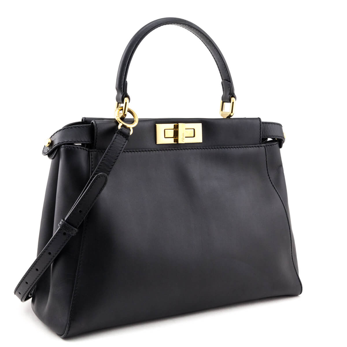 Luxury FendiBlack Nappa Medium Peekaboo Iconic Satchel