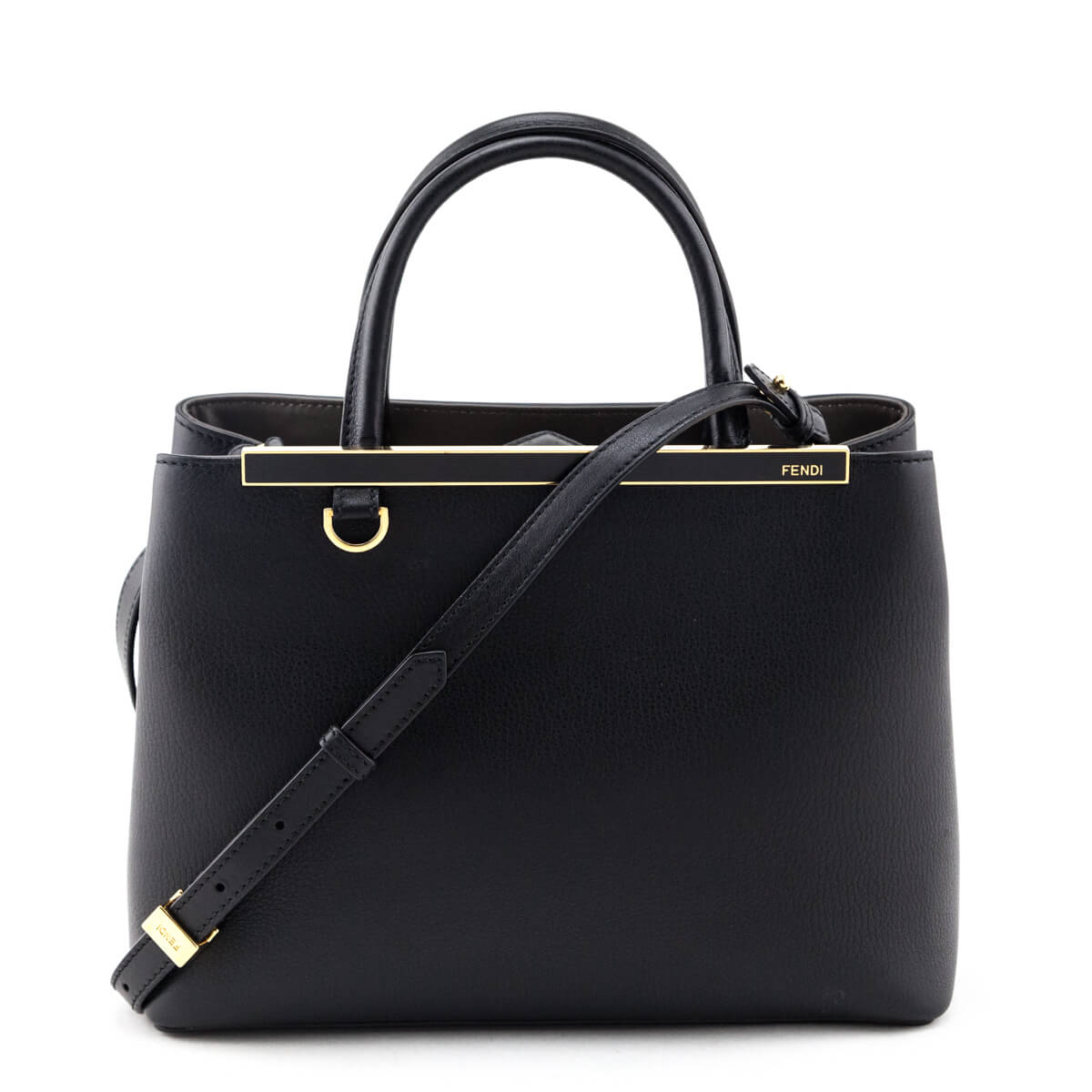 Luxury FendiBlack Vitello Dolce Petite 2Jours Tote