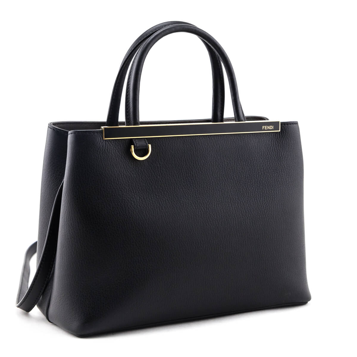 Luxury FendiBlack Vitello Dolce Petite 2Jours Tote