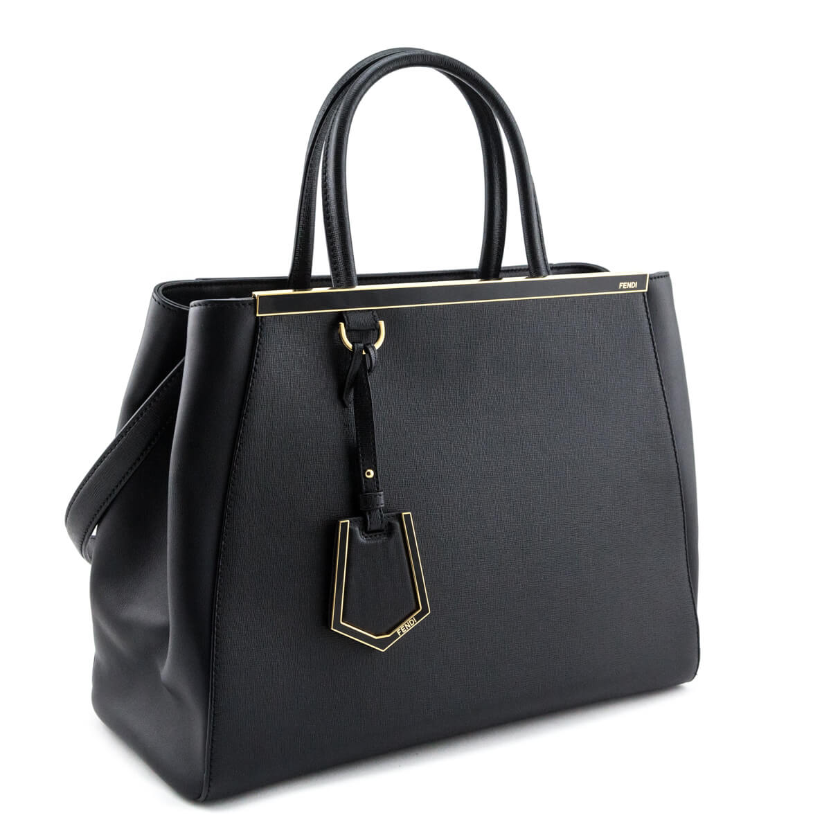 Luxury FendiBlack Vitello Elite Regular 2Jours Tote