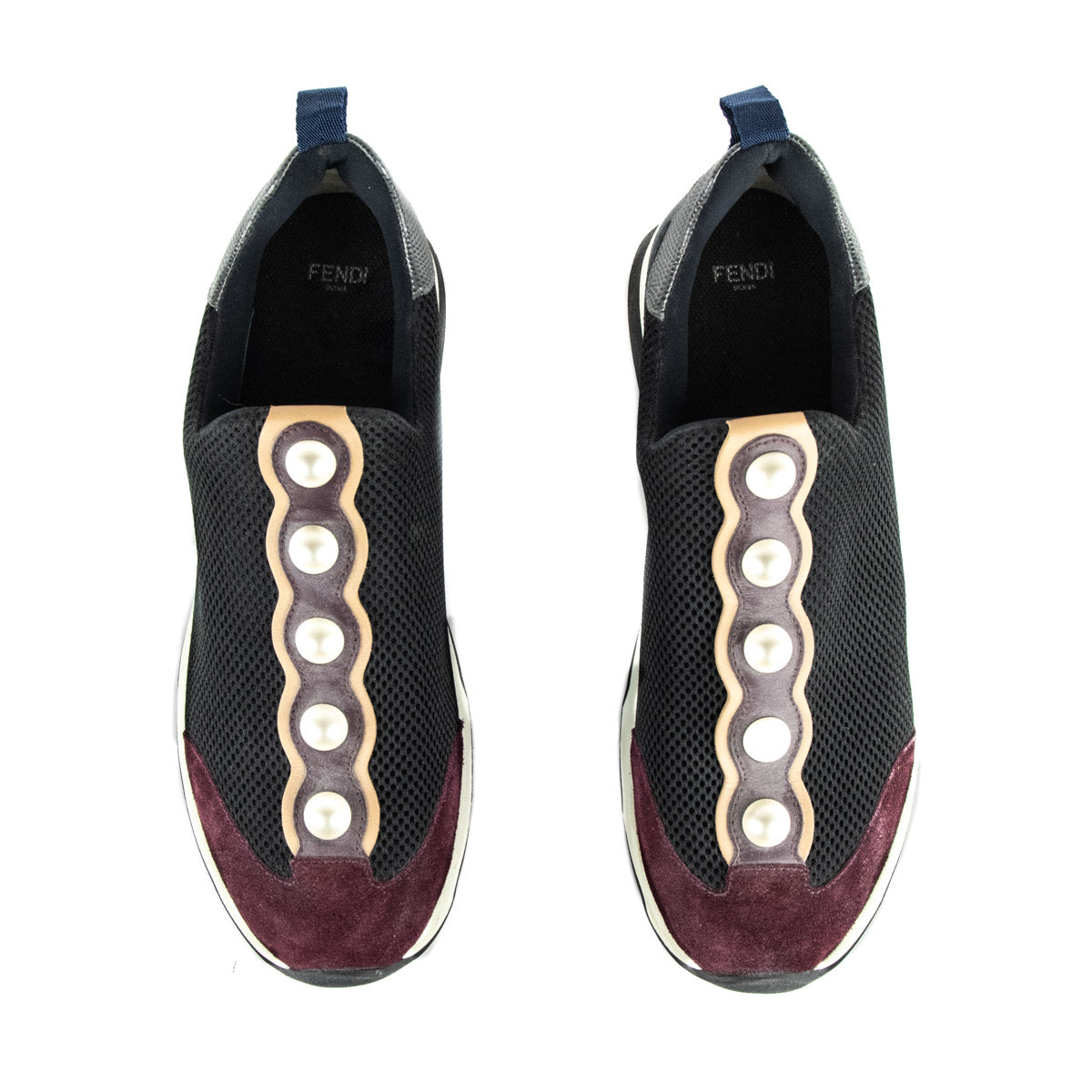 Luxury FendiBlack & Burgundy Mesh Pearl Technical Slip On Sneakers Size US 11 | EU 41