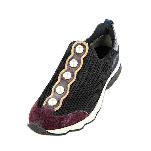 Luxury FendiBlack & Burgundy Mesh Pearl Technical Slip On Sneakers Size US 11 | EU 41