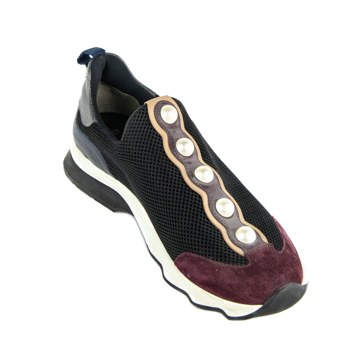 Luxury FendiBlack & Burgundy Mesh Pearl Technical Slip On Sneakers Size US 11 | EU 41
