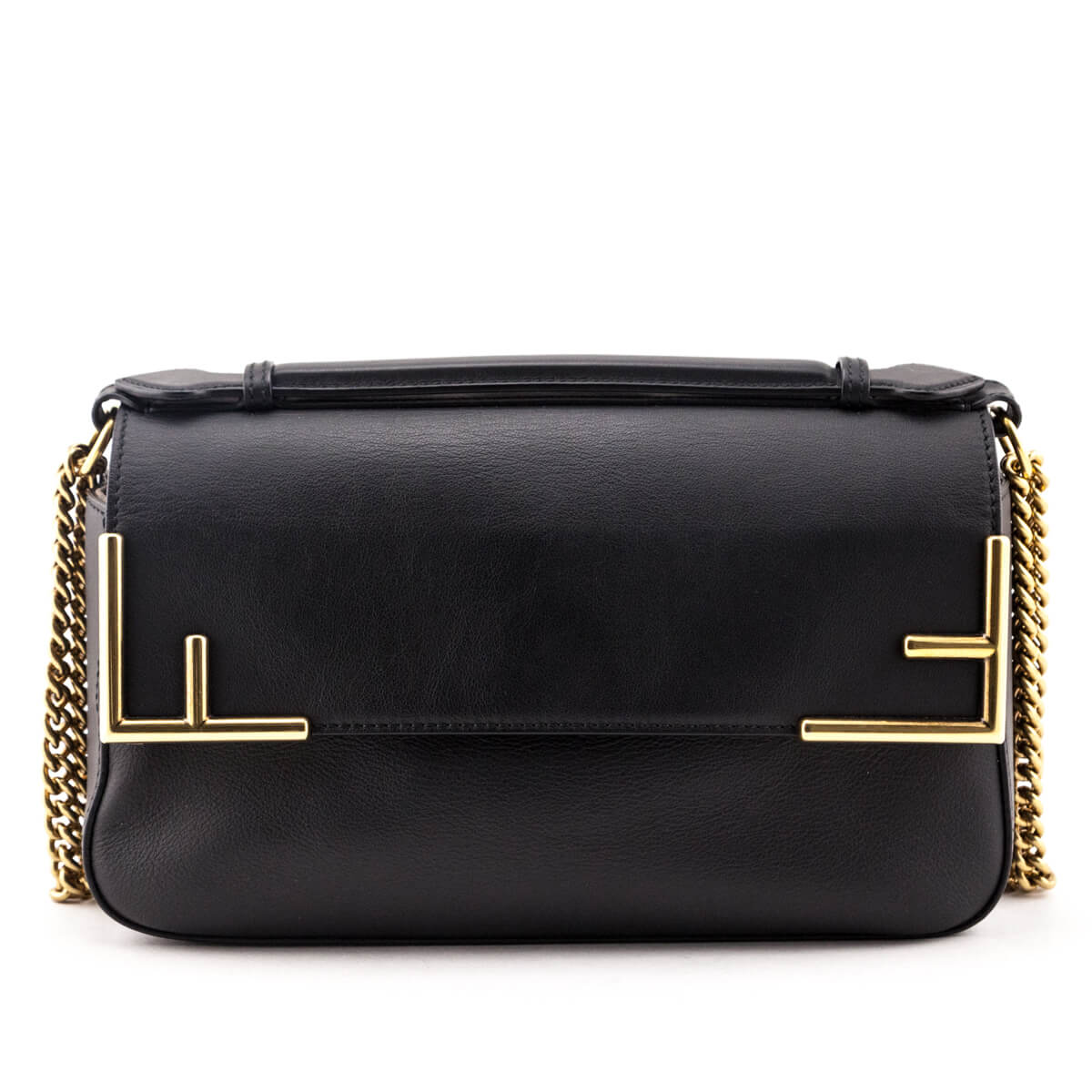 Luxury FendiBlack & Mogano Panna Calfskin Glazed Fabric FF 1974 Double F Shoulder Bag