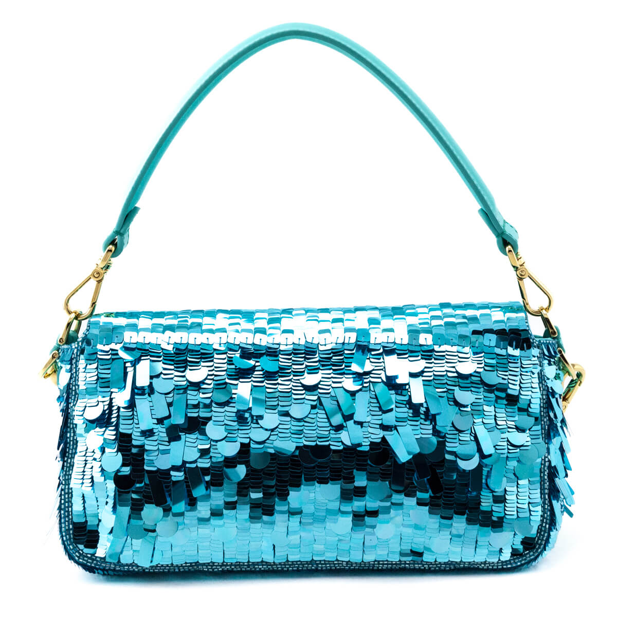 Luxury FendiBlue Sequin Paillettes Vitello Grace Re-Edition Baguette