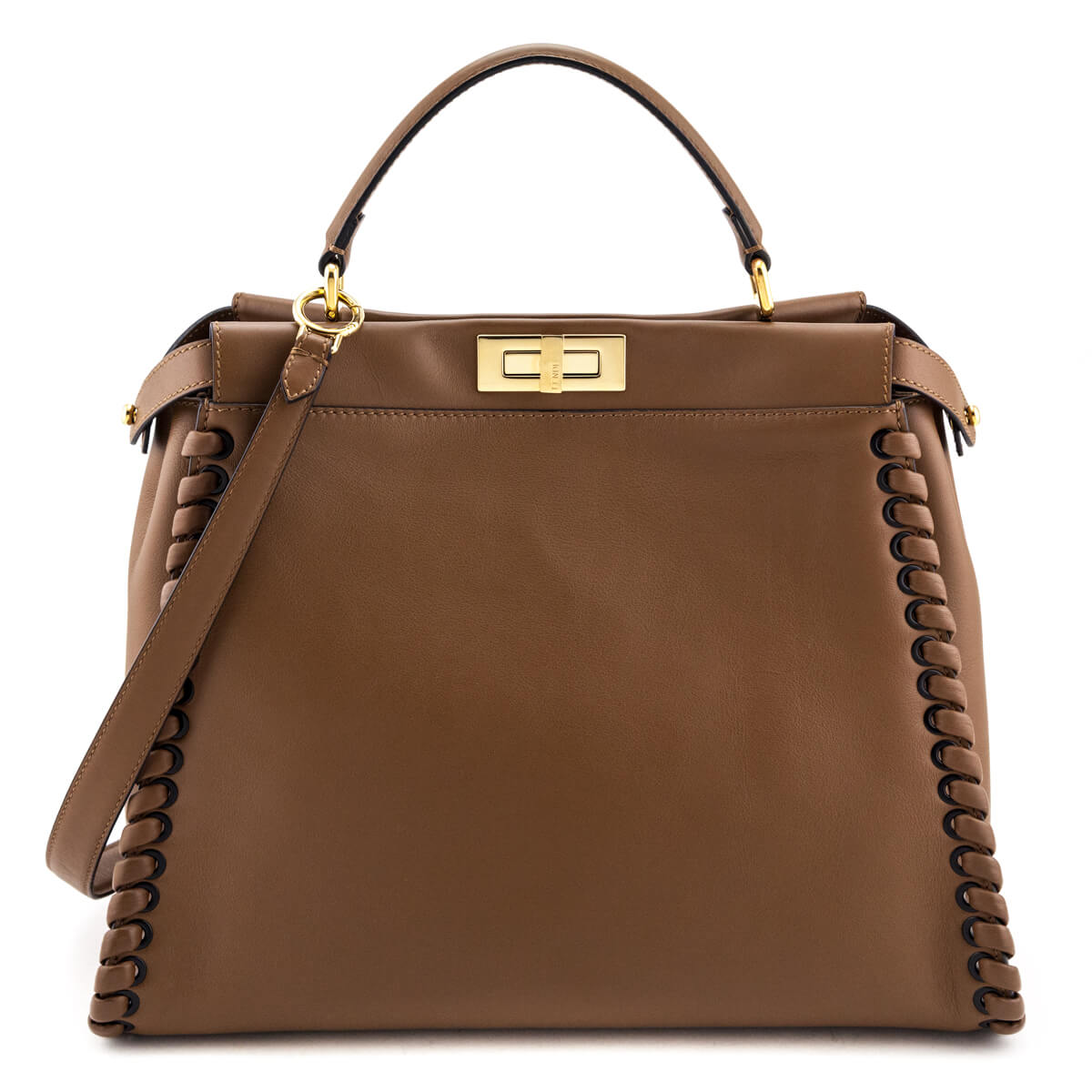 Luxury FendiBrown Whipstitched Leather Large Peekaboo