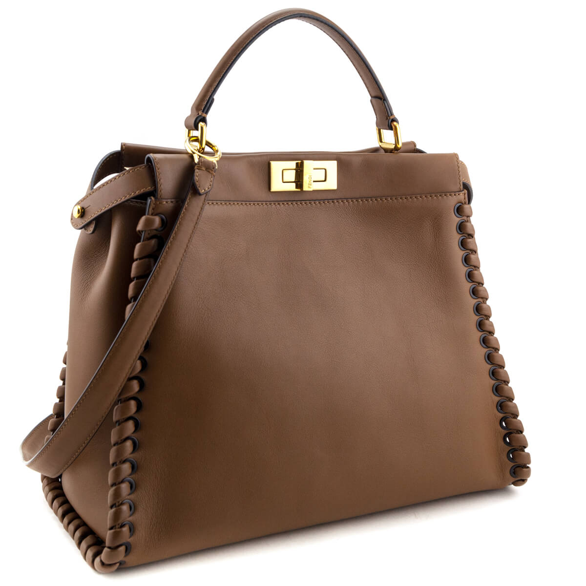 Luxury FendiBrown Whipstitched Leather Large Peekaboo