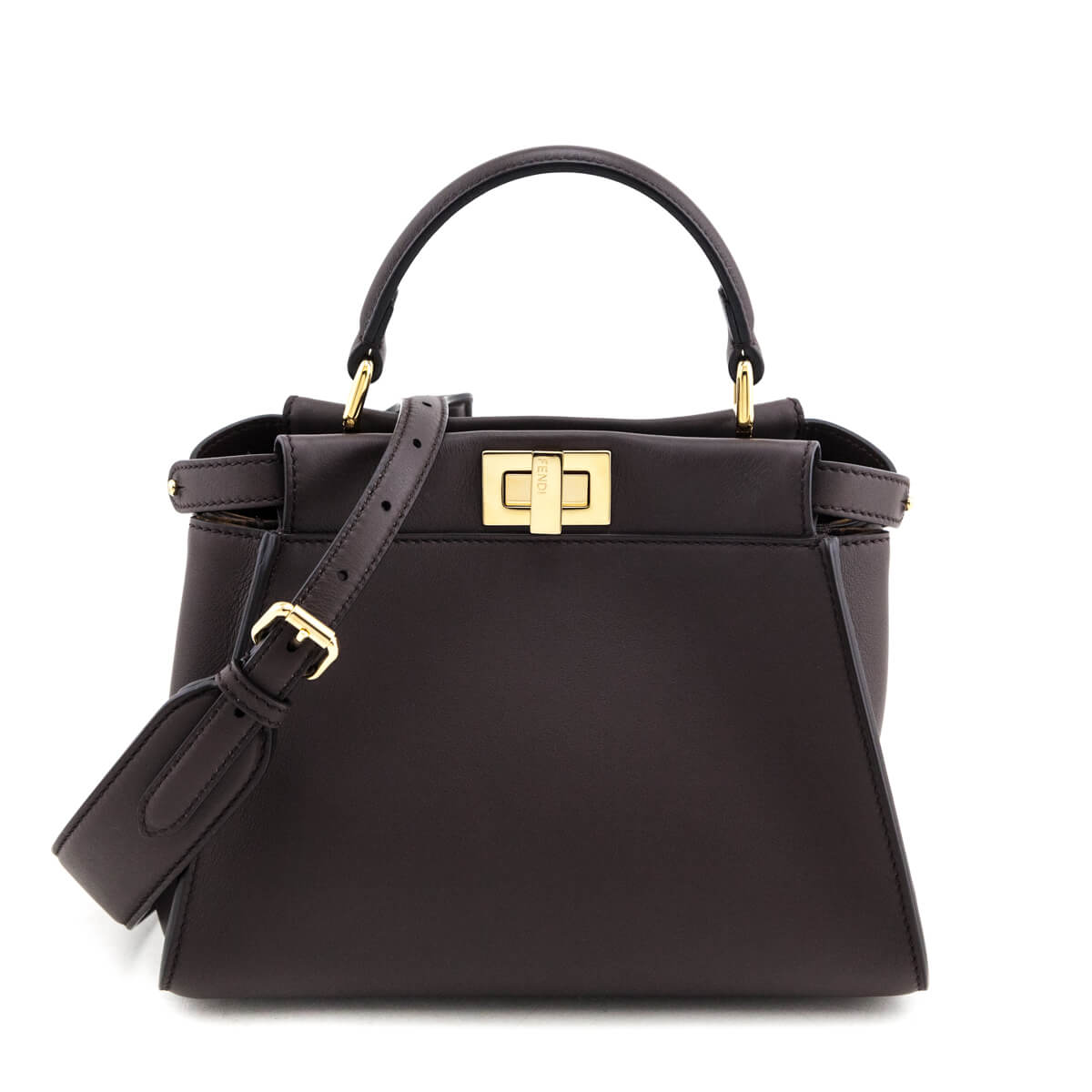 Luxury FendiChocolate Vitello Seta Mini Iconic Peekaboo Bag