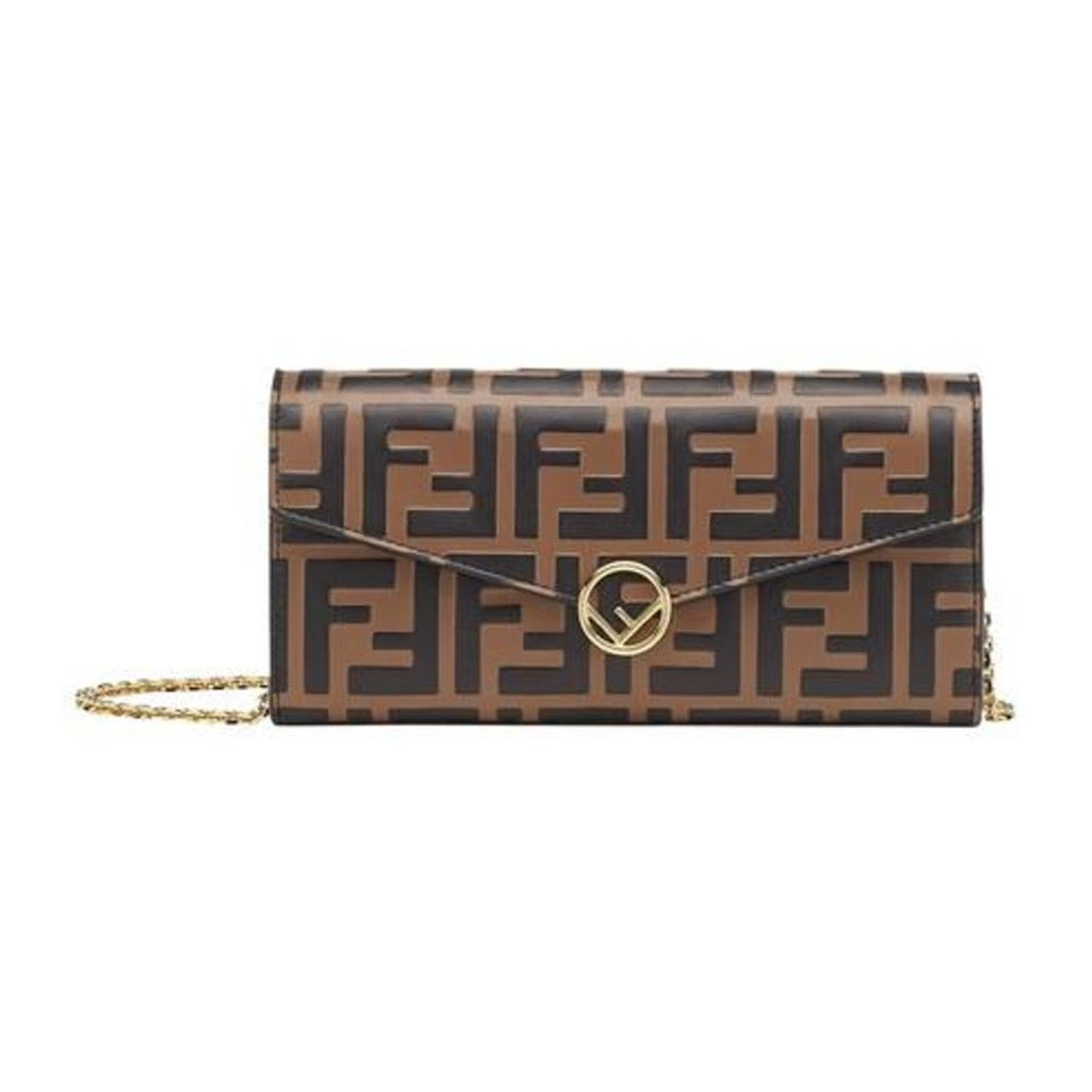 Fendi Continental Wallet with Chain in Brown Leather