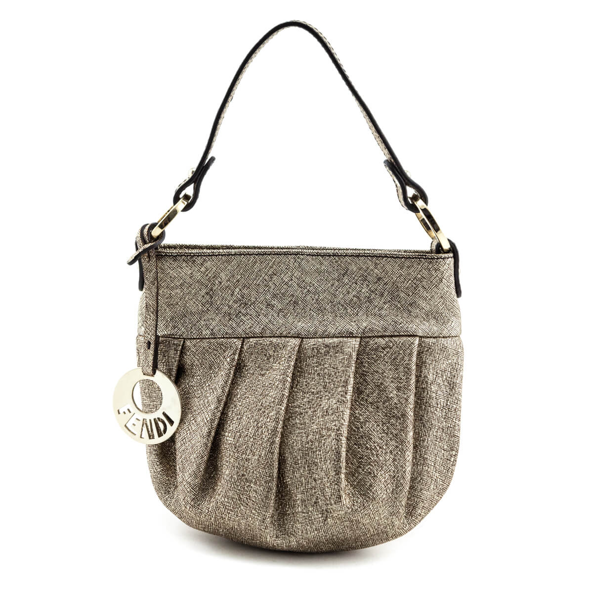 Luxury FendiGold Textured Leather Mini Chef Bag