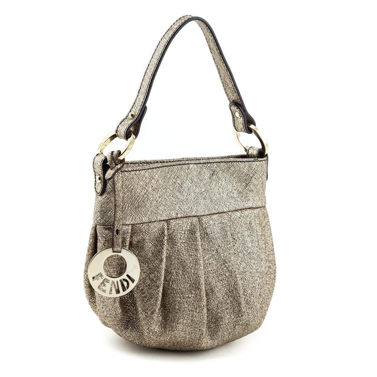Luxury FendiGold Textured Leather Mini Chef Bag
