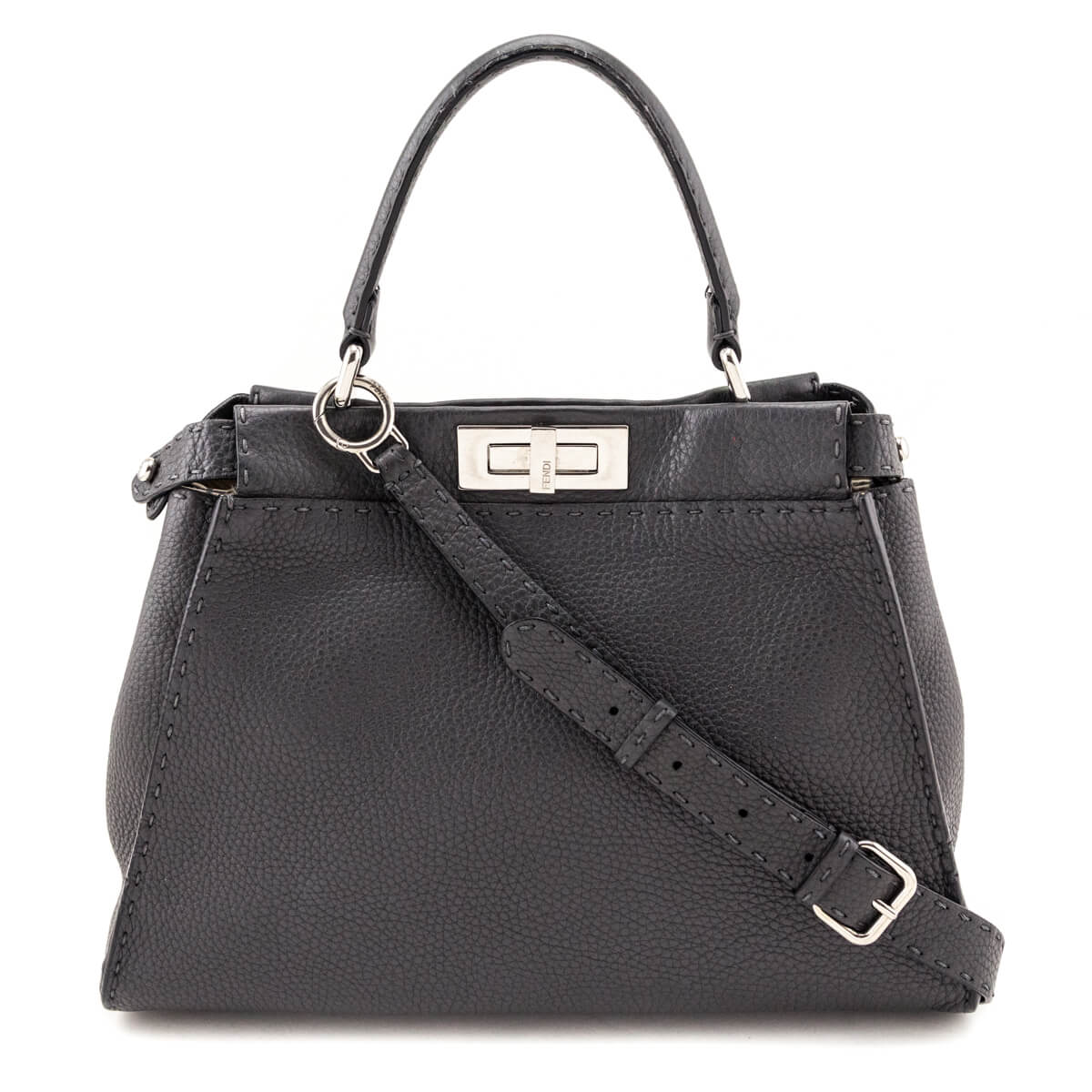 Luxury FendiGray Cuoio Romano Selleria Medium Peekaboo Iconic Satchel