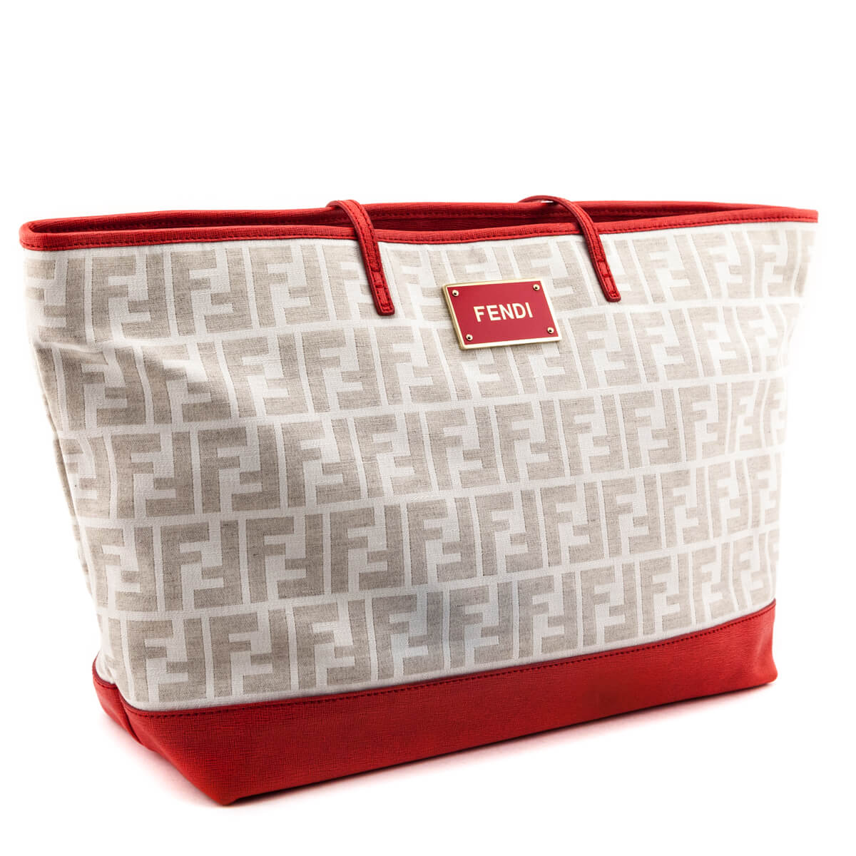 Luxury FendiIvory & Red FF Zucca Roll Tote