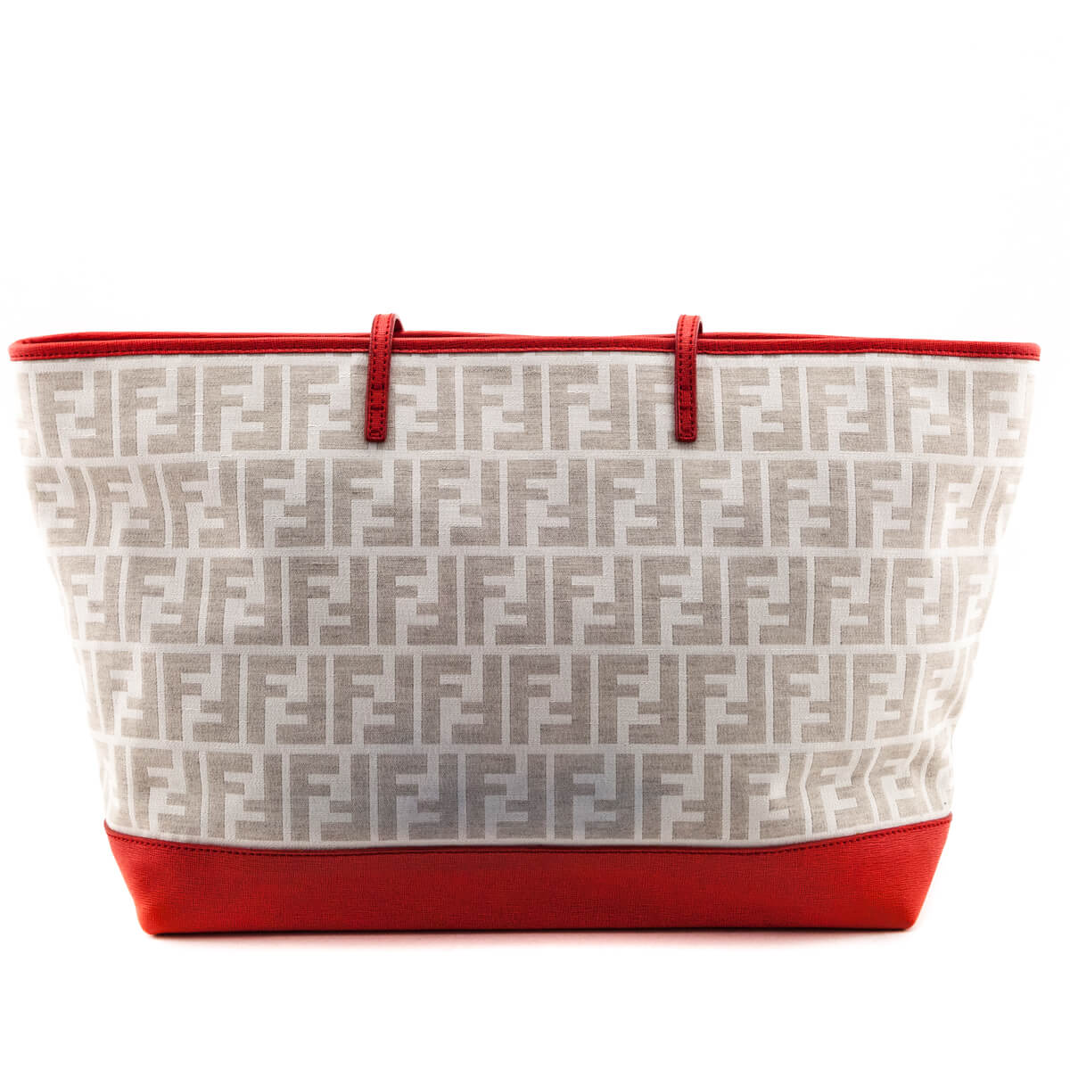 Luxury FendiIvory & Red FF Zucca Roll Tote