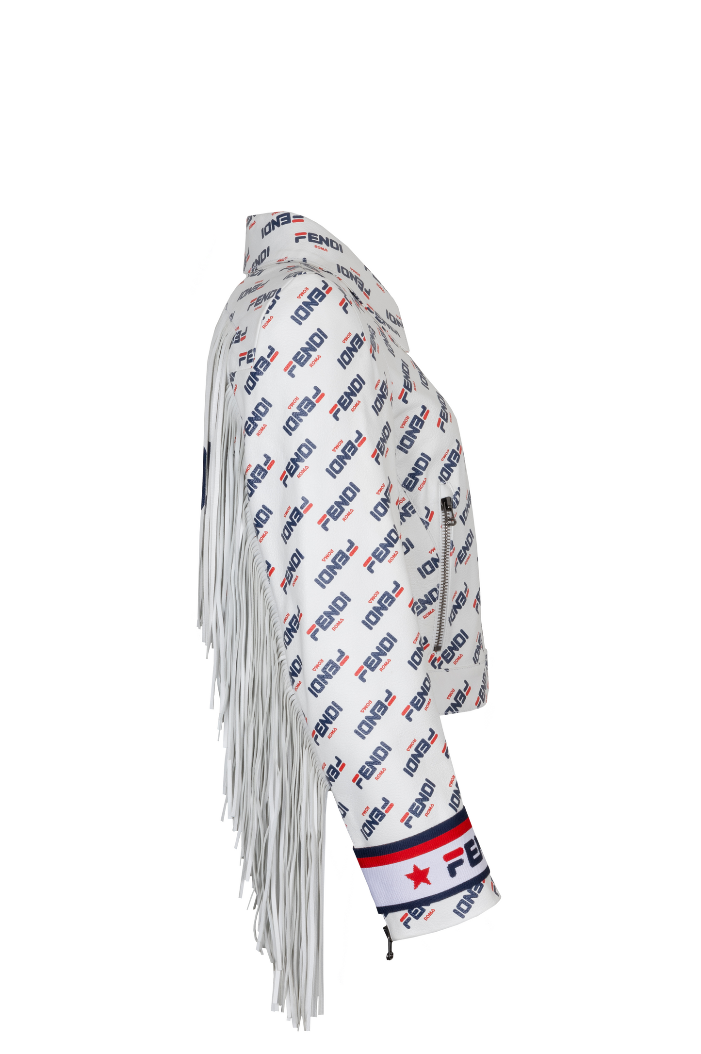 Luxury Fendi X Fila Fringed Mania Leather Jacket White