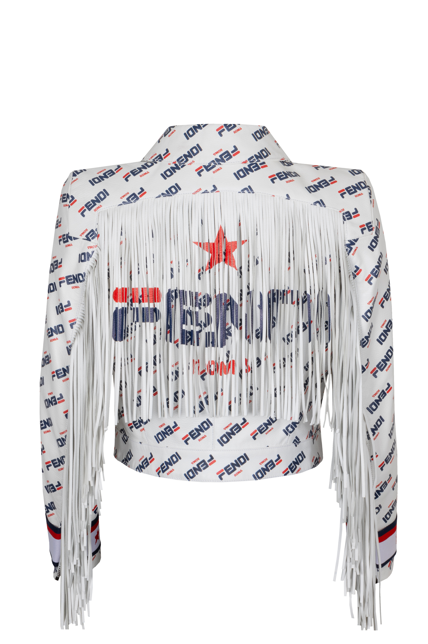 Luxury Fendi X Fila Fringed Mania Leather Jacket White