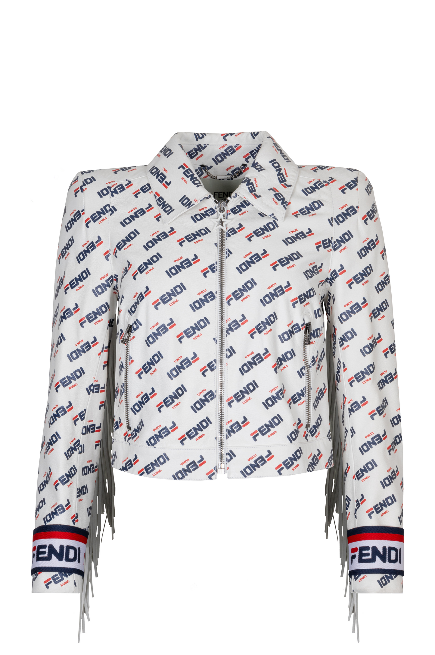 Luxury Fendi X Fila Fringed Mania Leather Jacket White