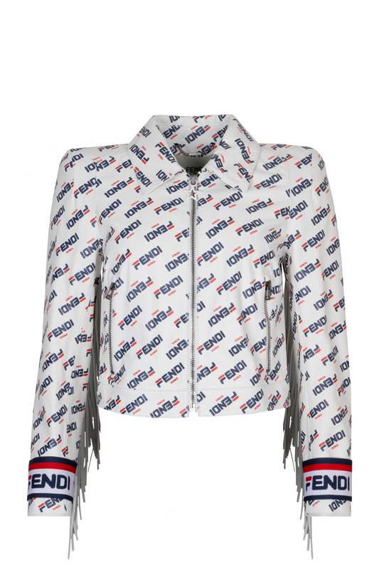Luxury Fendi X Fila Fringed Mania Leather Jacket White