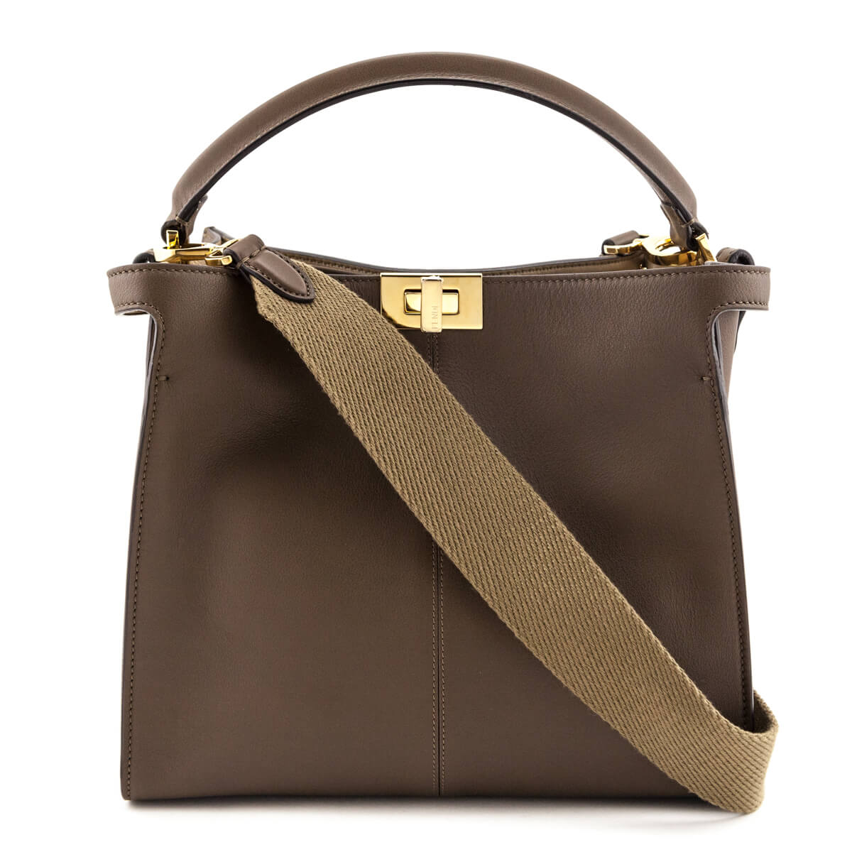 Luxury FendiMaya Mogano Panna Silk Calfskin Glazed Fabric FF 1974 Medium Peekaboo X-Lite