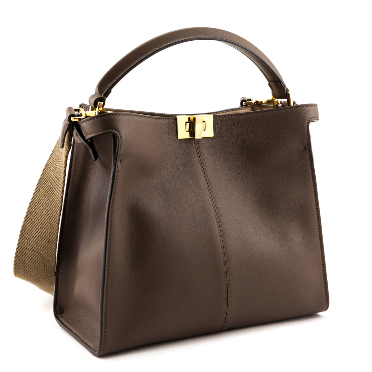 Luxury FendiMaya Mogano Panna Silk Calfskin Glazed Fabric FF 1974 Medium Peekaboo X-Lite