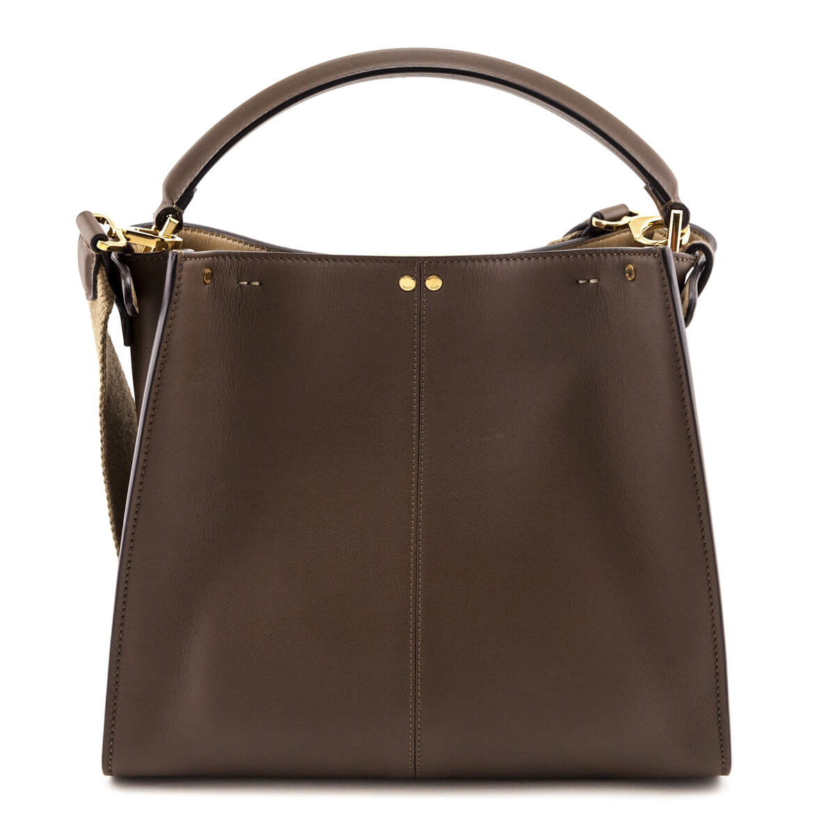 Luxury FendiMaya Mogano Panna Silk Calfskin Glazed Fabric FF 1974 Medium Peekaboo X-Lite