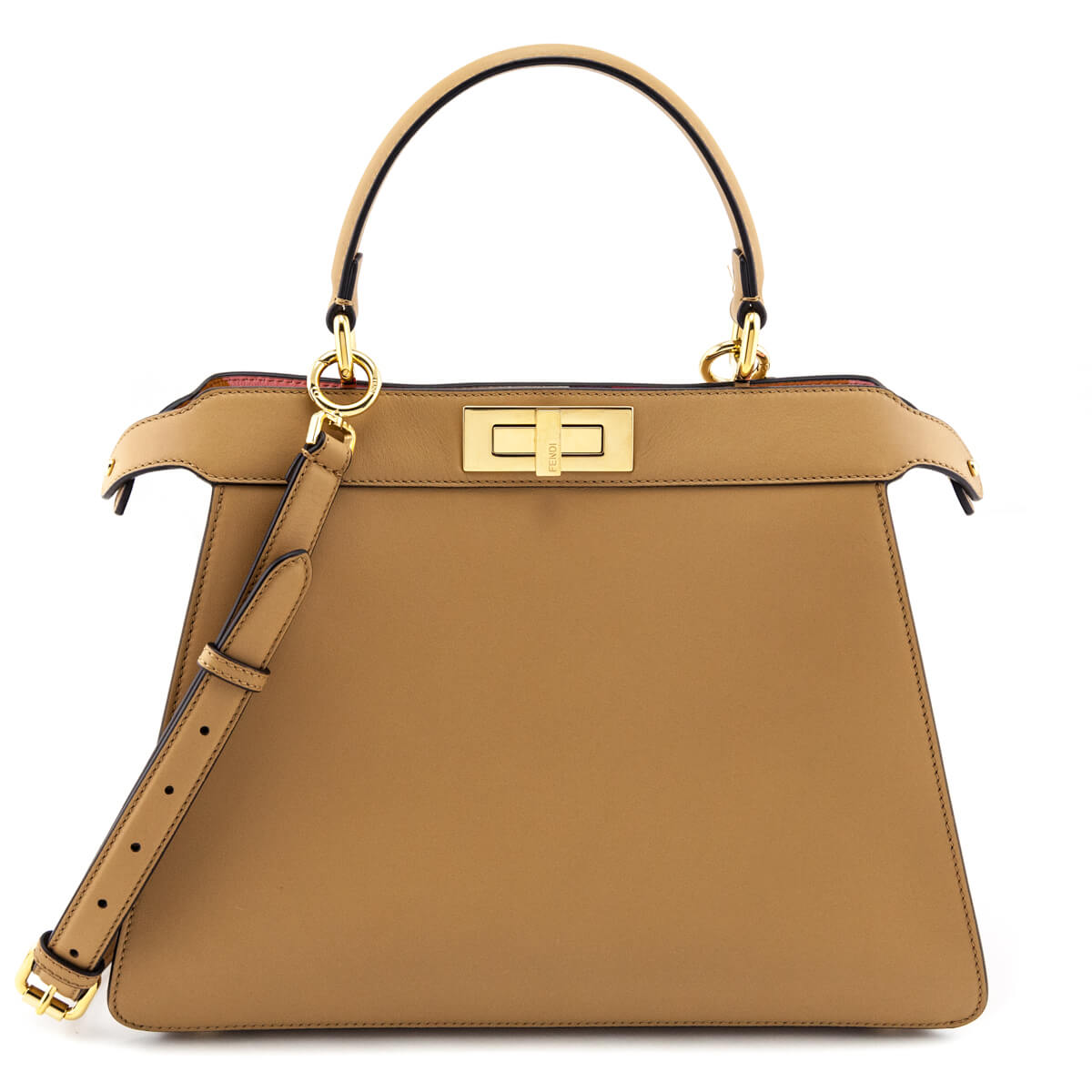 Luxury FendiMiele Scuro Vitello Seta Nappa Medium Peekaboo I SEE U Satchel