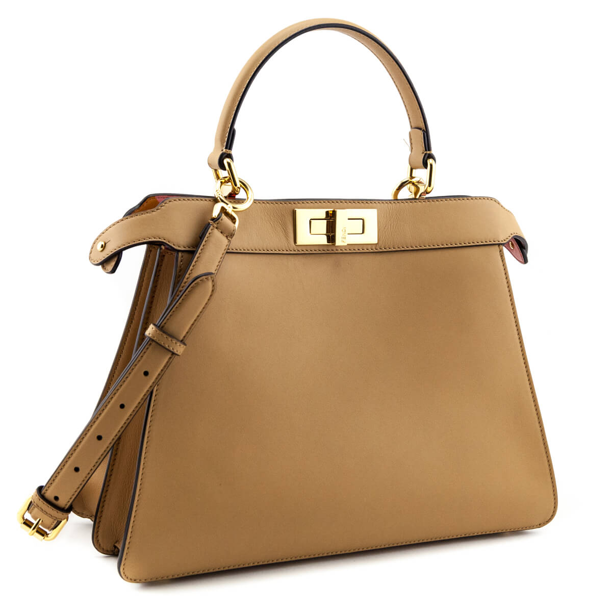 Luxury FendiMiele Scuro Vitello Seta Nappa Medium Peekaboo I SEE U Satchel