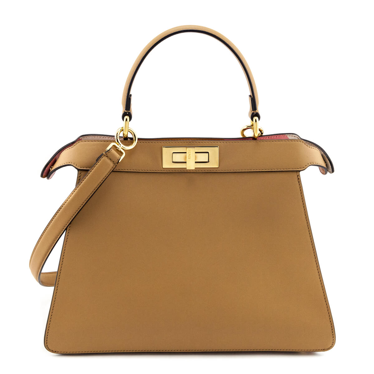 Luxury FendiMiele Scuro Vitello Seta Nappa Medium Peekaboo I SEE U Satchel