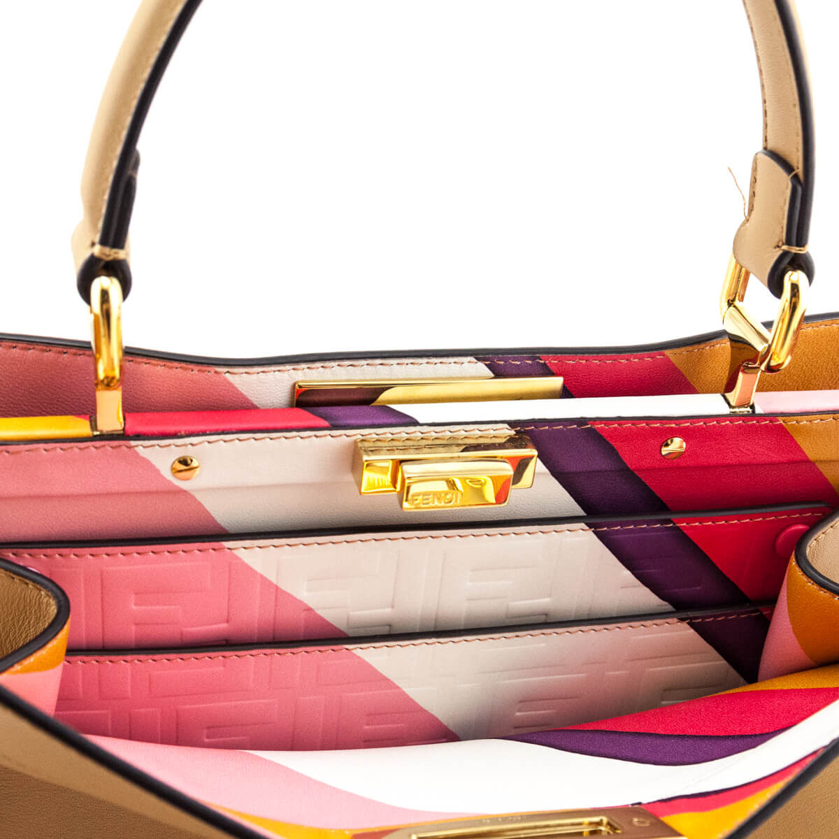 Luxury FendiMiele Scuro Vitello Seta Nappa Medium Peekaboo I SEE U Satchel