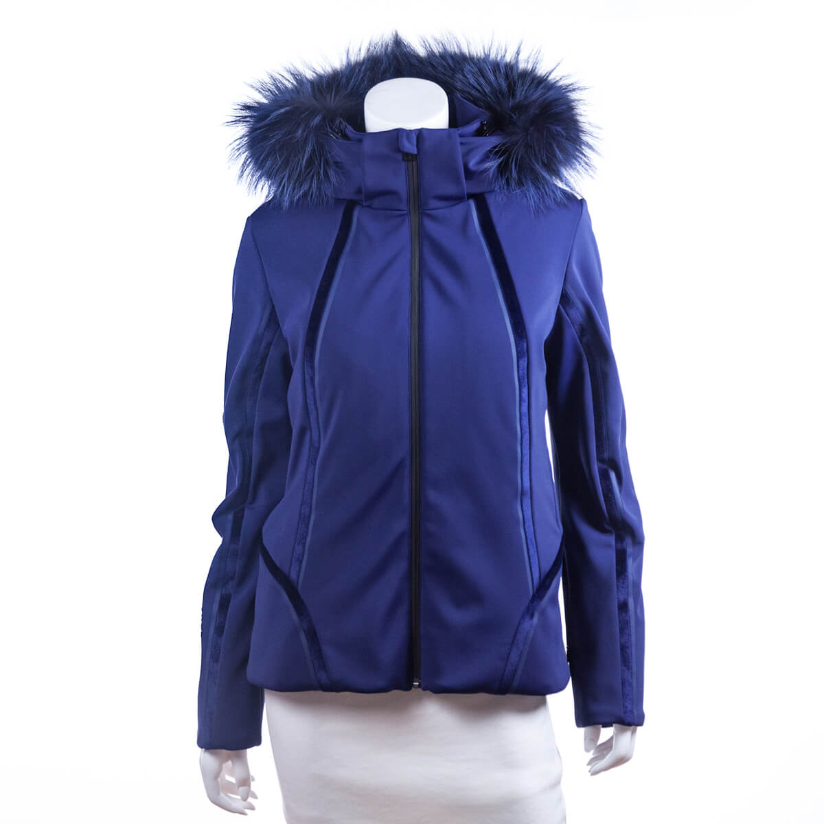 Luxury FendiNavy Fur Trim Hooded Ski Jacket Size L | US 10