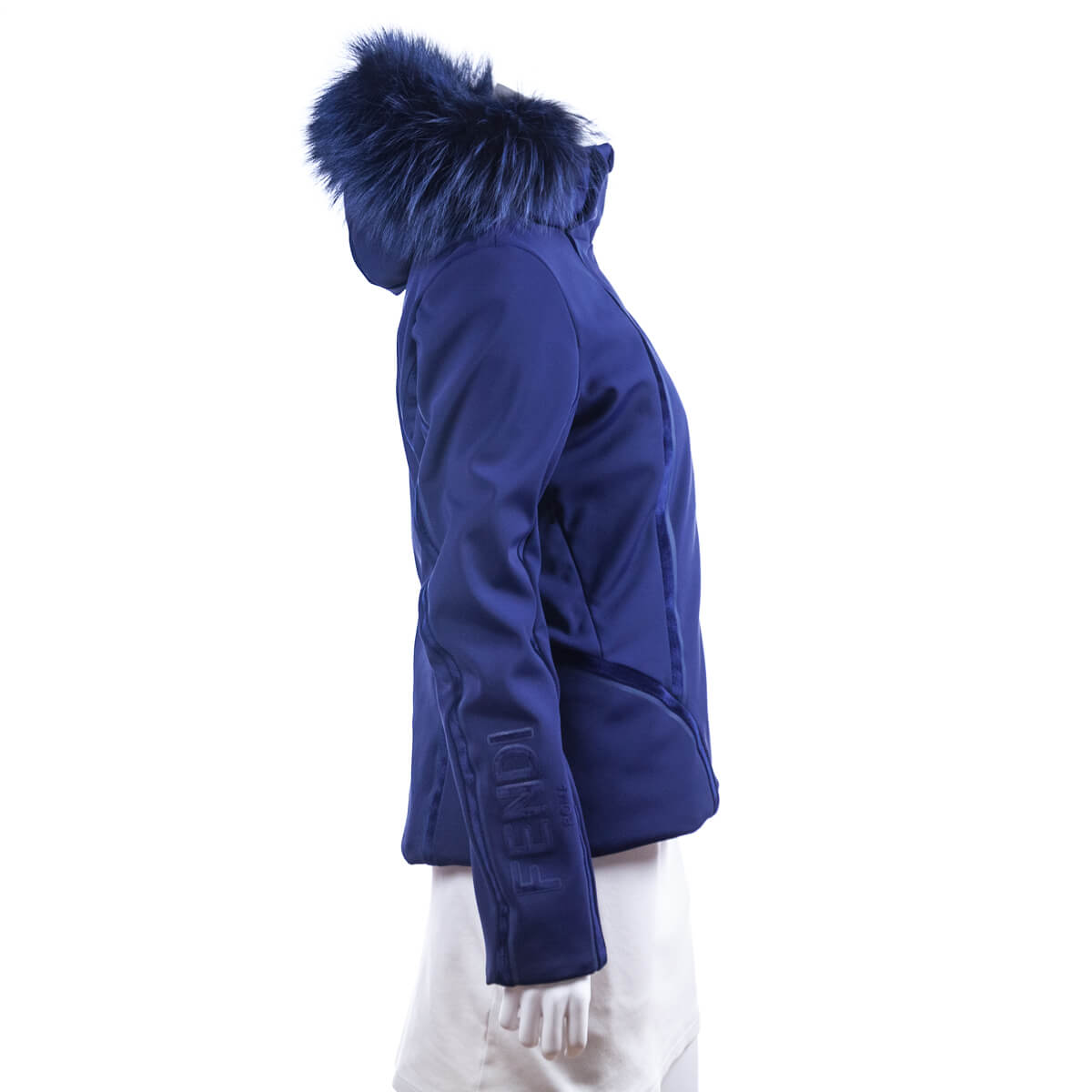 Luxury FendiNavy Fur Trim Hooded Ski Jacket Size L | US 10
