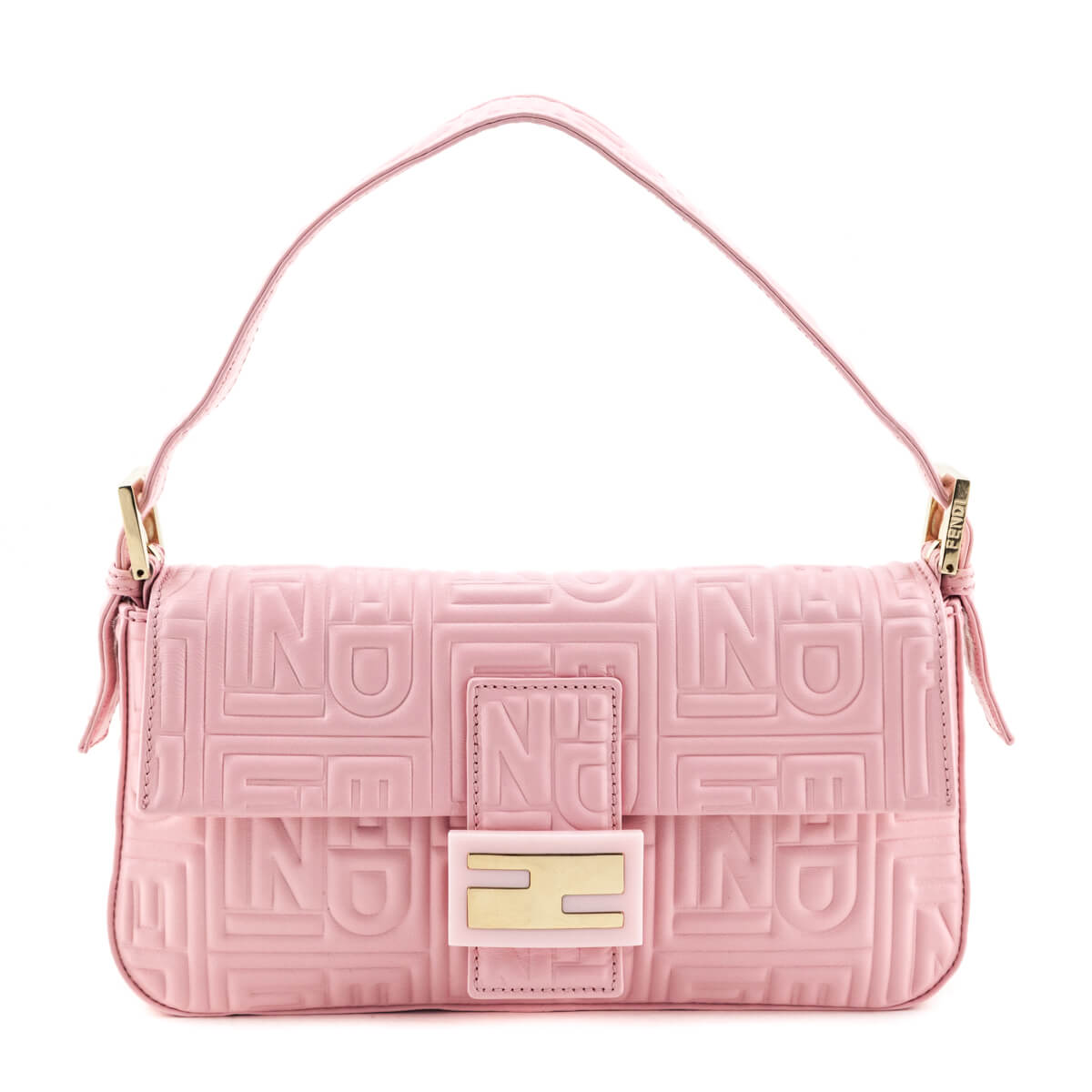 Luxury FendiPale Pink Nappa Logo Embossed Baguette