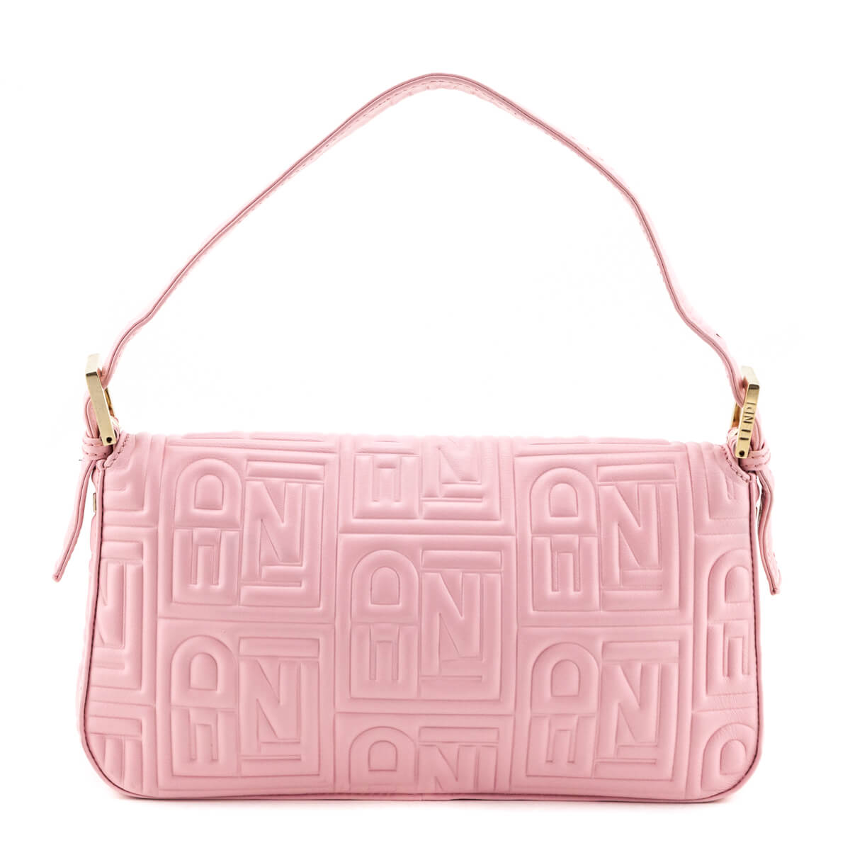 Luxury FendiPale Pink Nappa Logo Embossed Baguette